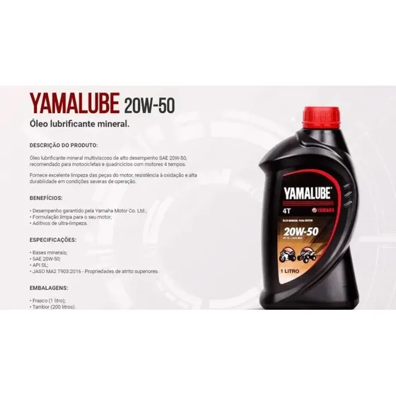 Óleo Yamalube 20W50 Mineral Moto 4T Yamaha 1 Litro