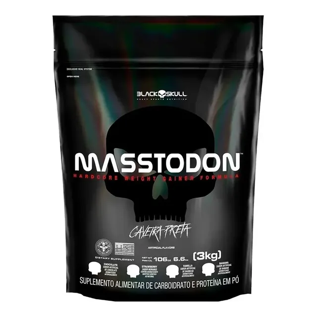 Hipercalórico Masstodon Massa 3kg Black Skull Sabor Chocolate