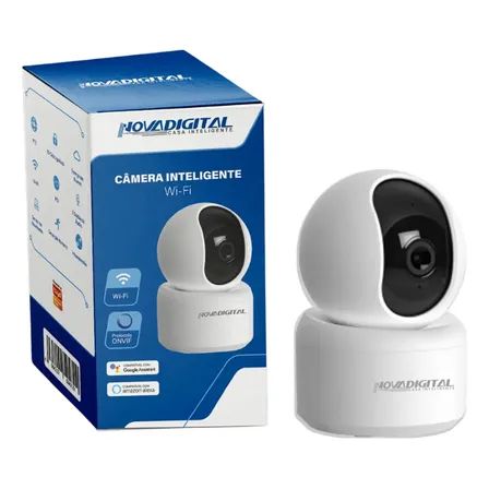 Câmera Segurança Wifi Interna Inteligente Novadigital Full Hd Cs355-a Ptz 355° 1080p Onvif App Tuya Smart Life Alexa Google Visão Noturna Áudio Detecção Movimento Bivolt Branca