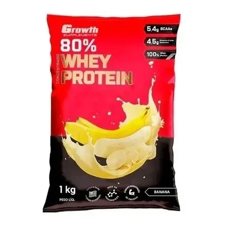 Whey Protein Concentrado Growth 1kg Proteina Sabor Banana