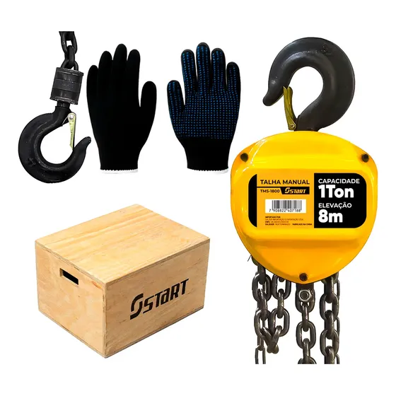Talha Manual 1t Corrente Freio Duplo 8m Luvas Pigentadas