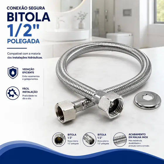 Engate Mangueira Flexível Trançado Aço Inox 60cm Quente Fria Acabamento Prateado Cor Prateado Marca: Alpha Hidrometais