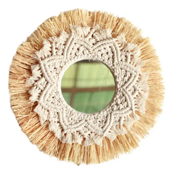 Parede De Tecido De Palha Nórdica, Decoração Boho, Espelho T