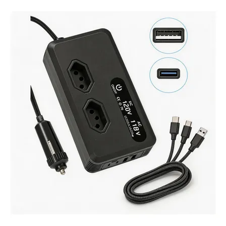 Inversor Carro 12v 220v Veicular 300w 2usb 2type-c Conversor