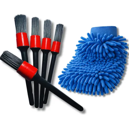 Kit Limpeza Automotiva Pincéis Detalhamento + Luva Carro