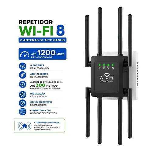 Repetidor De Sinal Wifi Roteador 8 Antenas 300mt 1200mpbs