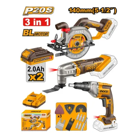 Kit Combo Ingco P20s 20v Brushless 3em1 Com 2 Baterias 220v