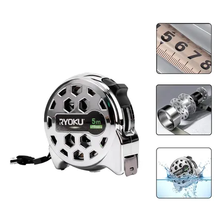 Trena Fita Métrica 5m Aço Inox Retrátil Prova D'água Ryoku