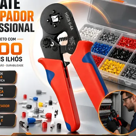 Kit Alicate Crimpar Prensa Fios Terminais 1200 Ilhós Tubular