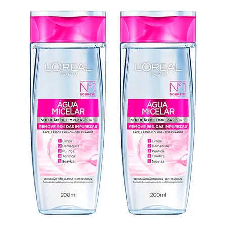 Kit 2 Água Micelar L'oréal Limpeza Facial 5 Em 1 200ml