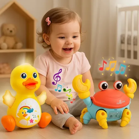 Kit Brinquedo Caranguejo Fujão Pato Dançarino Musical Brinqu
