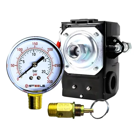 Kit Pressostato 175 Psi 1 Via + Manômetro Válvula Segurança