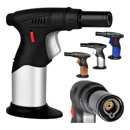 Mini Maçarico Portátil Recarregável Com Regulador De Chamas Cinza