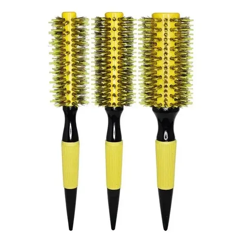 Kit 3 Escovas Profissional Cerdas De Javali Amarelo