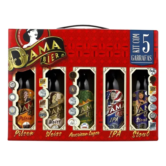 Kit 5 Cervejas Artesanais Dama Bier 355ml Pilsen Weiss IPA Lager Stout