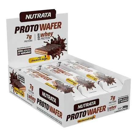 Nutrata Proto Wafer Chocolate Belga Com Whey Proteín Zero Adição De Açúcares Display 12 Unidades 30x36g