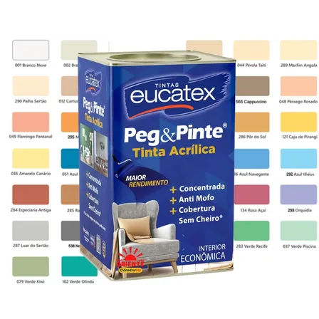 Tinta Acrílica Eucatex Peg e Pinte Branca Gelo Fosca de 18 Litros