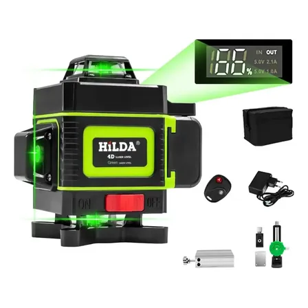 Nível A Laser 16 Linhas 4d Hilda Profissional Com Display Digital de carga 360 1 bateria recarregável Esquadro Prumo laser forro