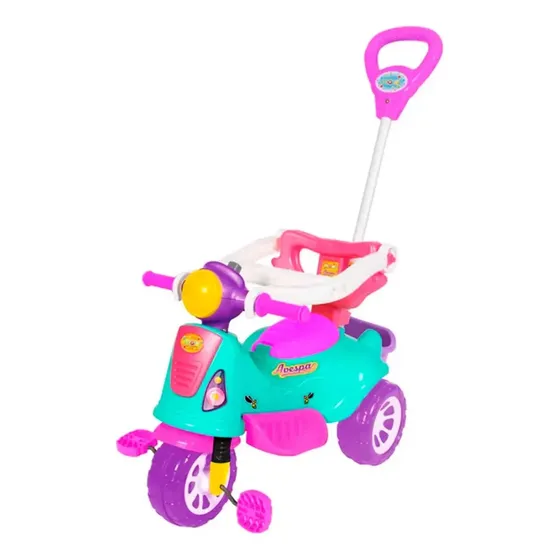 Triciclo Passeio Infantil com Empurrador Avespa Rosa Maral