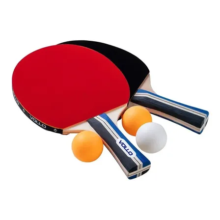 Kit Tênis De Mesa Ping Pong Vollo Com 2 Raquetes + 3 Bolas Cor Laranja/Azul