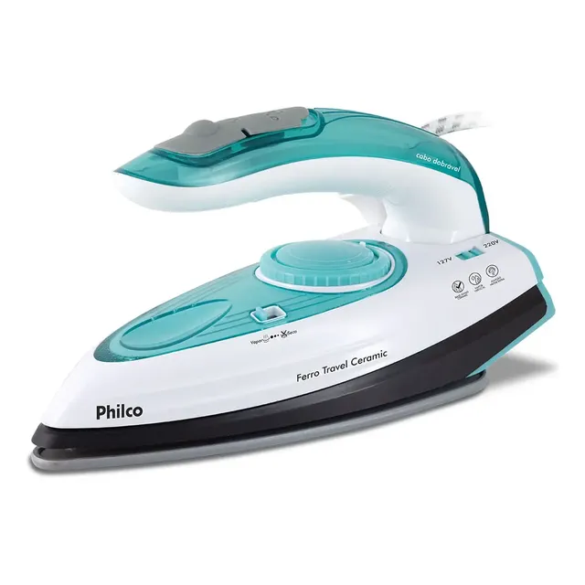 Ferro De Passar Philco Travel Ceramic Vapor Extra Bivolt Azul-turquesa