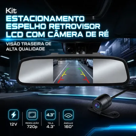 Retrovisor Visor Veicular LCD Lumi com Câmera Borboleta 720p Visão Noturna