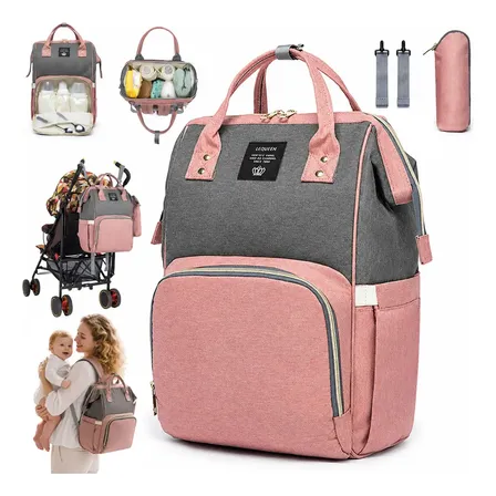 Mochila Bolsa Maternidade Lequeen Saquinho Maternidade Personalizado E Multifuncional Bolsa Feminina De Estilo Arte Com Frasqueira Para Bebe E Bolsa Termica Para Mamadeira Cor Rosa Liso