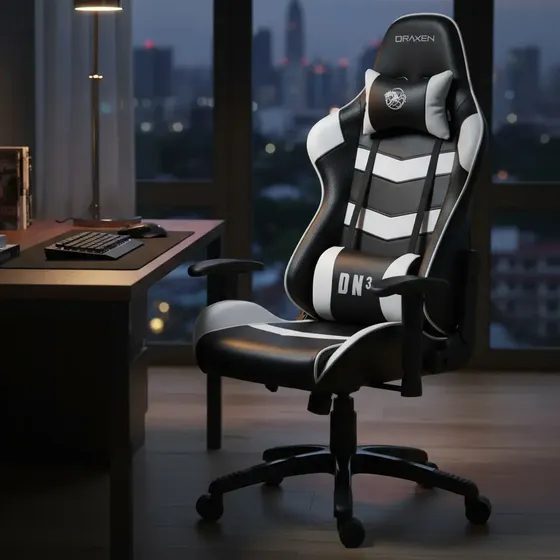 Cadeira Gamer Draxen DN3 Preta Branca Ergonômica Reclinável Espuma
