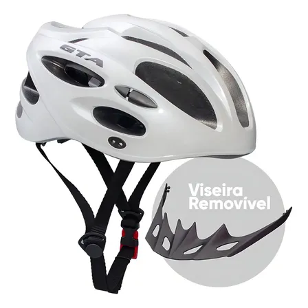 Capacete Bike Gta Start Branco Com Led Viseira Removível Tamanho G G (58 - 62cm)