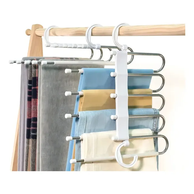Cabide Mágico Inox Retrátil 5 Varetas Calças Otimiza Espaço Cor Branco Clink