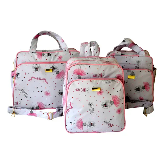 Kit de Bolsas Maternidade Rubi Baby Rosa Claro 3 Bailarina