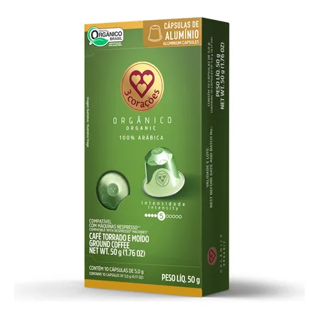 Cápsula Café Espresso Orgânico Compatíveis Nespresso 3 Corações 10 Un