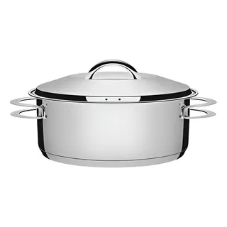 Caçarola Rasa Tramontina em Aço Inox Fundo Triplo com Tampa em Inox e Alças 24 cm 4,7 L