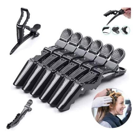 6 Presilhas Crocodilo Prendedor Cabelo Clips Tipo Bico Pato Cor Preto
