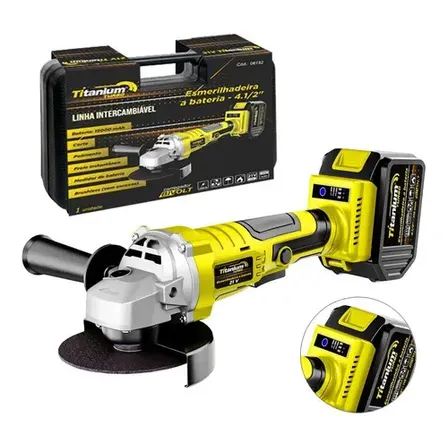 Esmerilhadeira Angular Bateria 21v 15ah Titanium Disco 4.5 Velocidade Variável Amarelo 127/220v