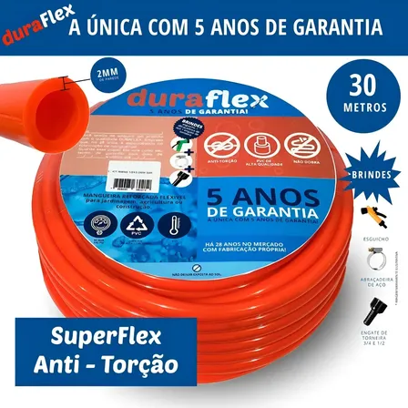 Mangueira De Jardim 30mts Duraflex Reforçada Ultra Resistente Laranja Siliconada Antidobra Laranja-escuro