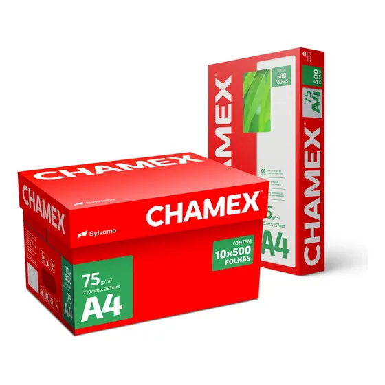 Papel Sulfite Profissional Sustentável Chamex A4 75g 210x297mm Kit Com 10 Pacotes 500 Folhas Cada Branco