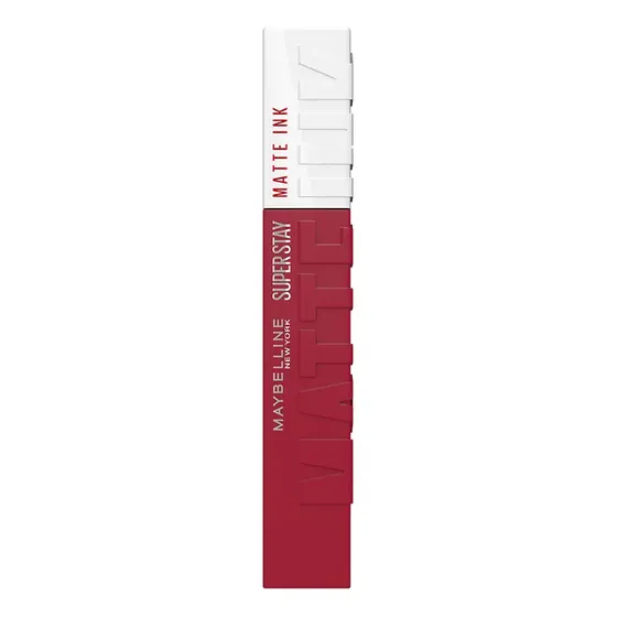 Batom Líquido Matte Longa Duração 16H Não Transfere Cor Intensa Acabamento Matte Confortável Aplicador Preciso Cor 80 Ruler Rosa Avermelhado SuperStay Matte Ink Maybelline NY 5ml