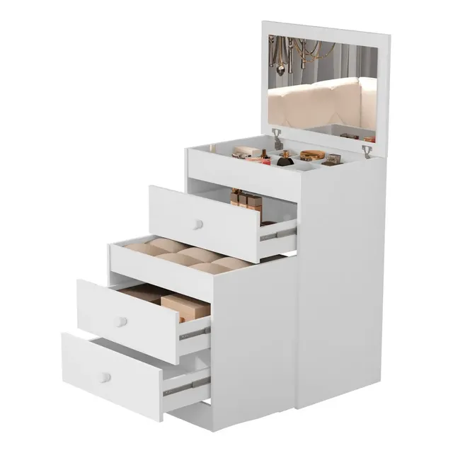 Jlb Moveis Tradicional 4 Em 1 Penteadeira Cômoda Banqueta Escrivaninha Versátil 41x60x122 Cm Cor Branco Quarto Maquiagem
