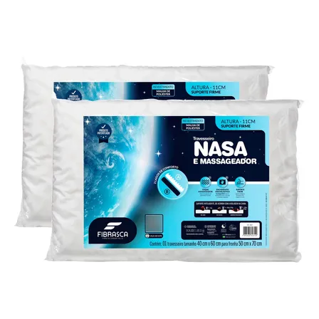 Kit 2 Travesseiro Nasa E Massageador Baixo 11cm Fibrasca Cor Branco