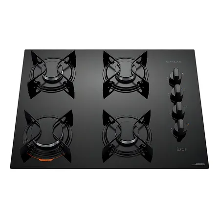 Cooktop 4 Bocas Atlas Preto Com Mesa De Vidro U Top Bivolt 110V/220V