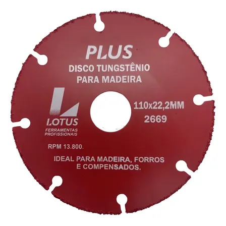 Disco De Corte Tungstênio Lotus Para Madeira 110mm Para Esmerilhadeira Esmerilhadeira 110 X 22,2mm