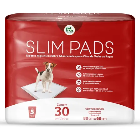Tapete Higiênico Efficient Slim Pads 80x60cm 30 Unidades Petmais Branco