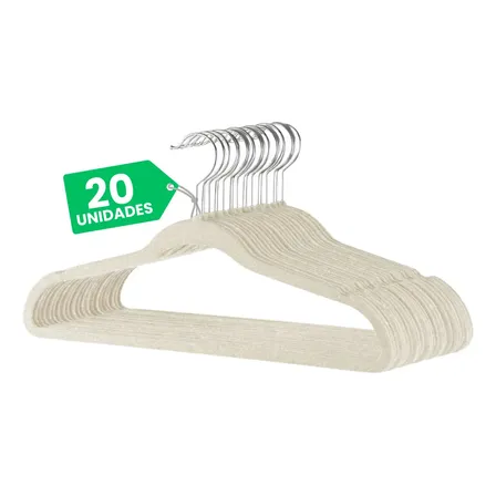 Kit 20 Cabide Infantil Veludo Slim Antideslizante Ultrafino Cor Bege