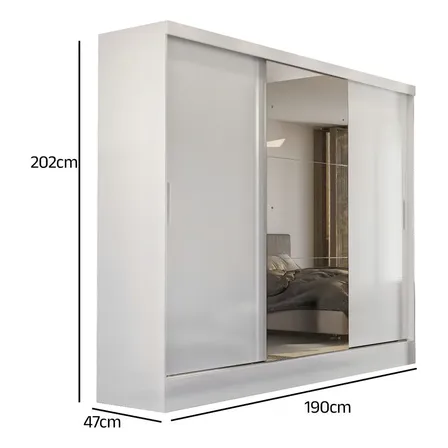 Guarda Roupa Casal Branco 3 Portas com Espelho Demóbile Plata MDP