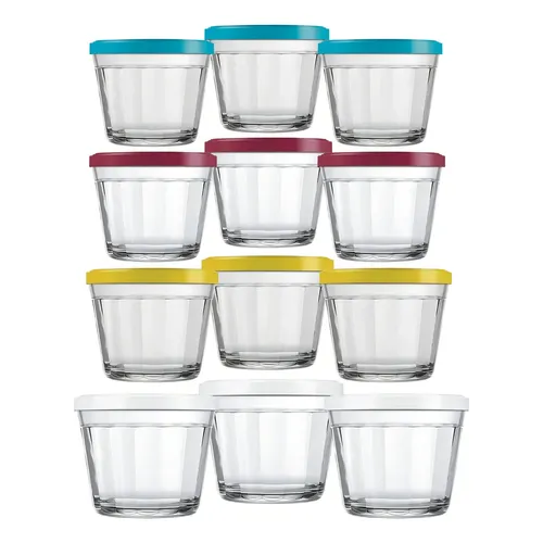 Kit 12 Tigelas De Vidro Potes Americano Congelar Tampa 150ml