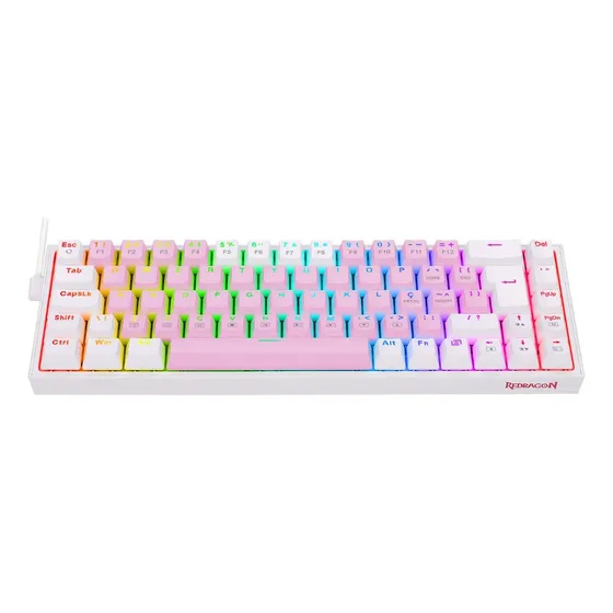 Teclado Mecanico Gamer Redragon Castor Rosa K631pw-rgb Abnt2 Cor de teclado Rosa com Branco Idioma Português Brasil