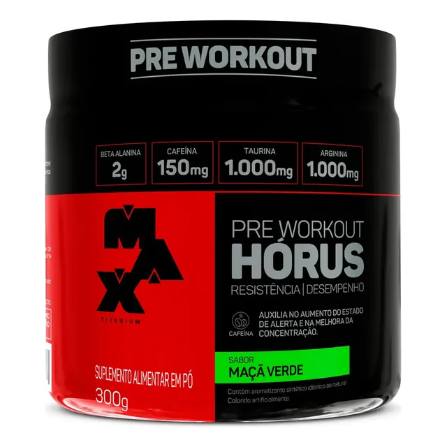 Pre Treino 300g Max Titanium Horus Suplemento Em Pó Sabor Maçã Verde