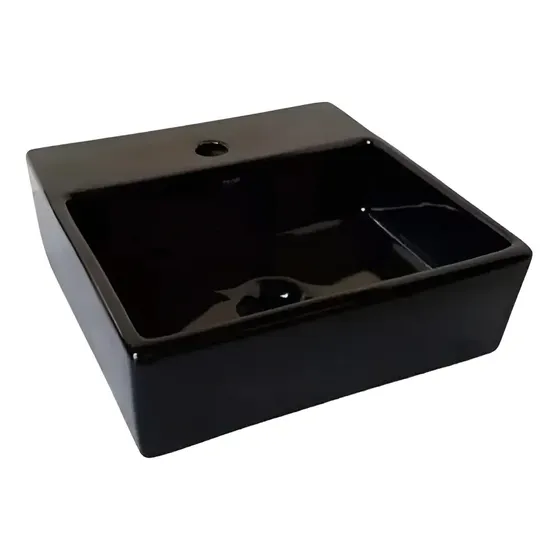 Cuba Apoio Quadrada Fiori 35x35 C/mesa Preta Louça Acabamento Brilhante Cor Preto