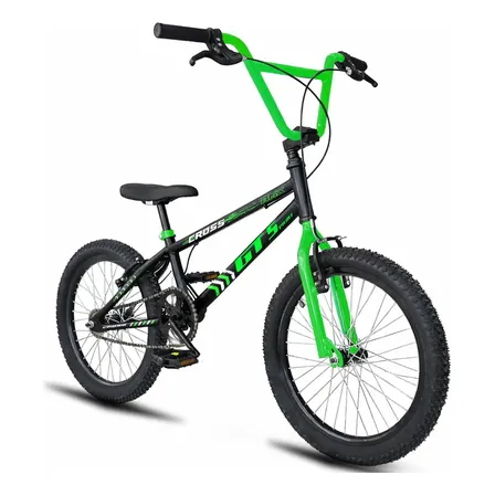Bicicleta Aro 20 BMX aero cross infantil GT Sprint Cross R20 Freio V-Brake Preto e Verde